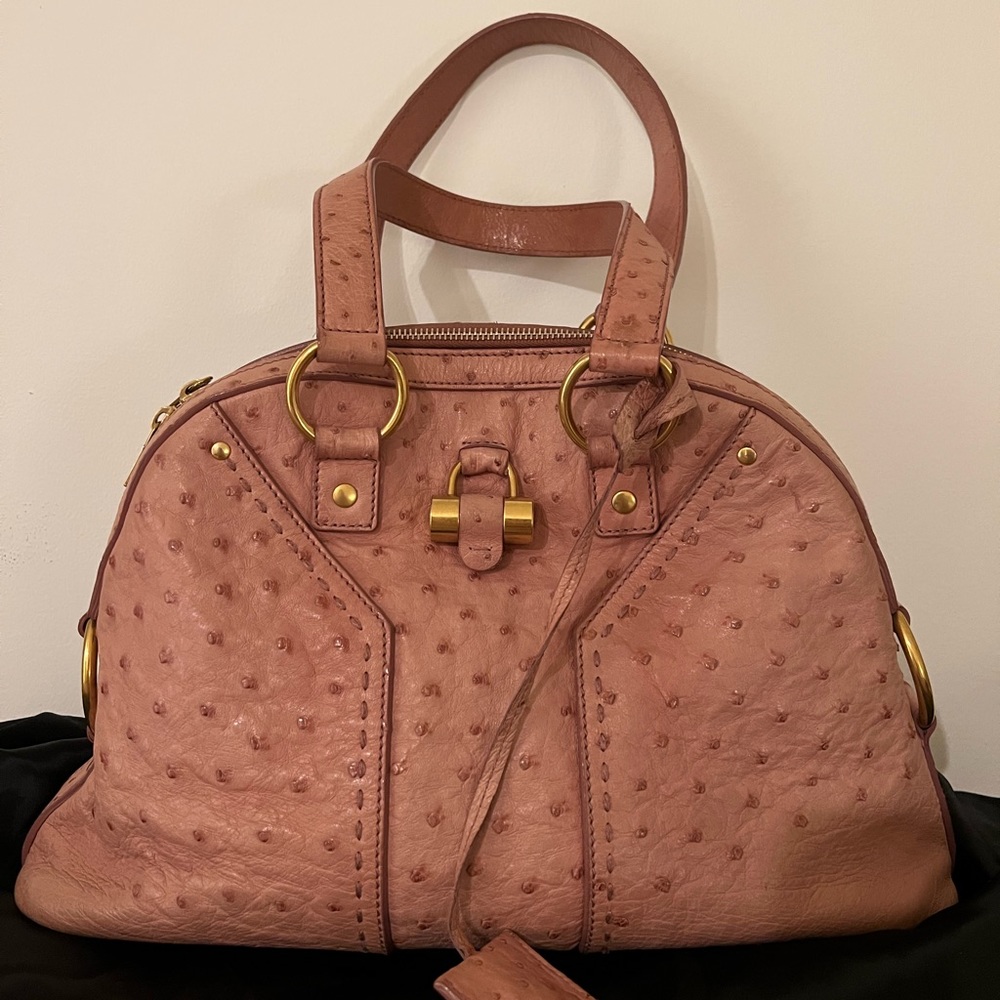 RARE Yves Saint Laurent YSL Pink Ostrich Muse Small Bag